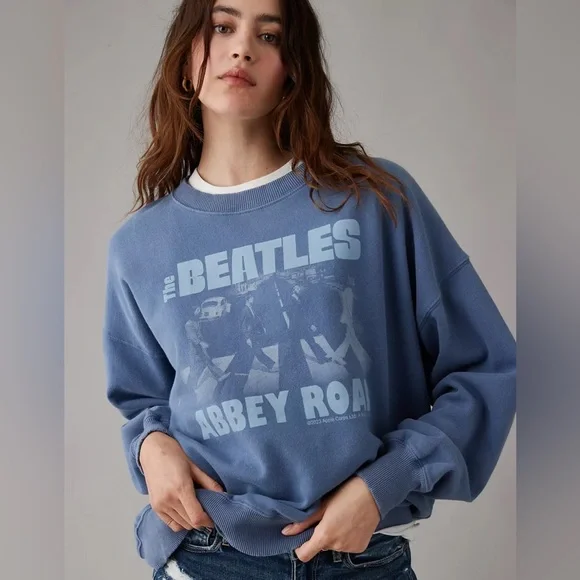 American Eagle Outfitters The Beatles Abbey Road Blue Crewneck Sweater - Picture 1 of 7
